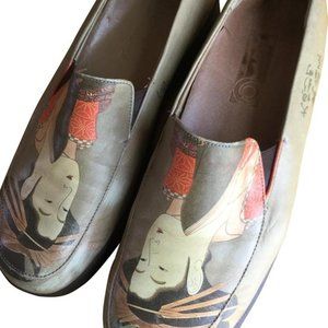 Icon Geisha Sage Green Leather Loafers Size 7.5